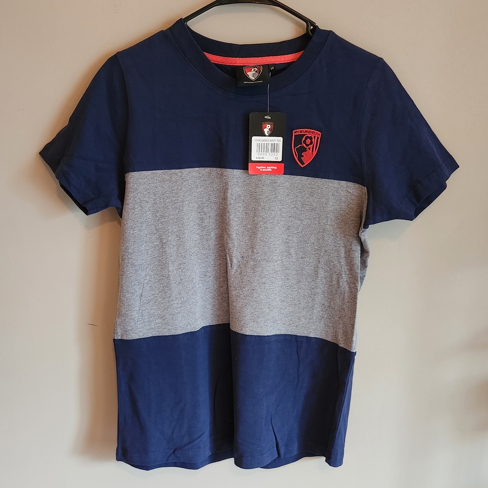 Blue and Gray Short Sleeve Tee with Crew Neck